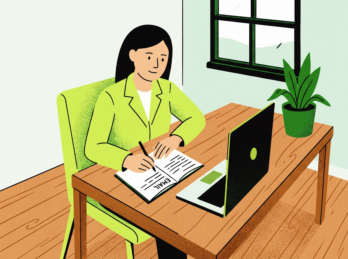Ilustração de pessoa escrevendo um e-mail